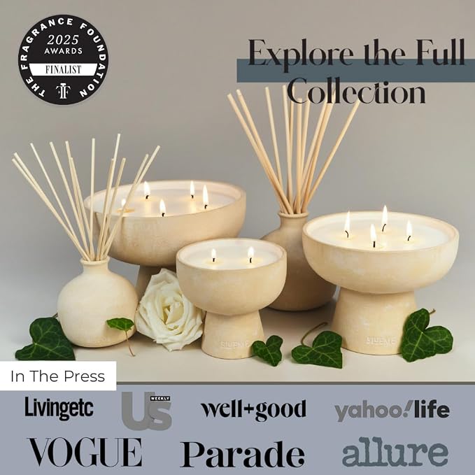 Blueme Renew Candle | Ivy & Rose | 2 Wick - Refillable Wellness Candle with Essential Oils, Hand Finished & Poured Soy Wax Blend Ceramic Vessel, Natural Cotton Wicks | Medium 12 oz