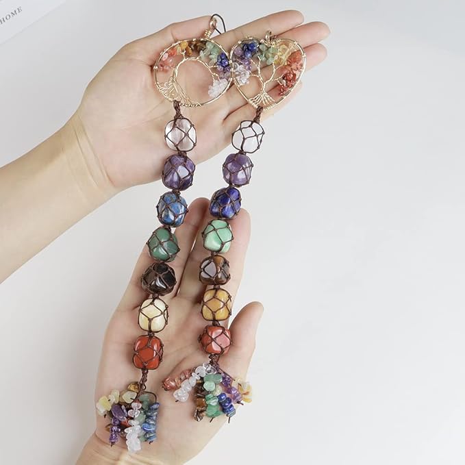 Anjiucc 7 Chakra Stone Healing Crystal Tree of Life Wall Hanging Home Interior Decoration，Window Decoration，Yoga Meditation