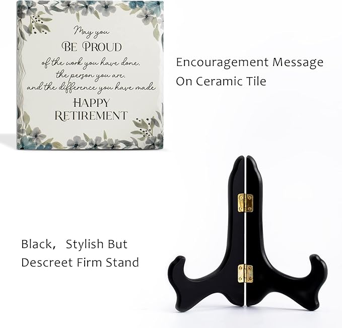 LukieJac Gift Ideas for Retirement Women Men Retirement Party Decoration Best Funny Retirement Gifts for Coworker Dad Police Nurses Ceramic Retirement Plaque Table Decorations (6"*6")