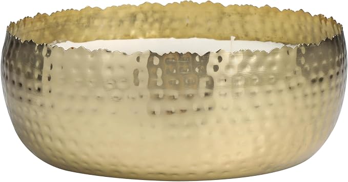 Deco 79 Metal Decorative Candle English Garden Scented Wide Hammered 90 oz 4 Wick Aromatherapy Candle with White Wax, Wax Aromatherapy Candle 10" x 10" x 4", Gold