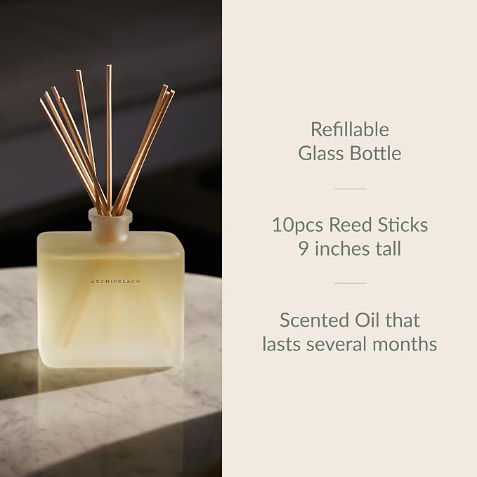 Archipelago Botanicals Kashmir Home Fragrance Reed Diffuser, Includes Fragrance Oil, Frosted Glass Vessel & 10 Diffuser Reeds, Perfect for Home, Office or Gift, 7.6 Fl Oz