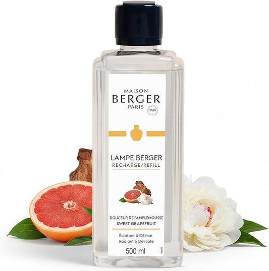 MAISON BERGER Sweet Grapefruit Lampe Berger Refill, 500 ml (16.9 fl oz), 2-in-1 Catalytic System, Neutralizes Odors and Diffuses Fragrance, Grapefruit, Bergamot, Rose, Made in France