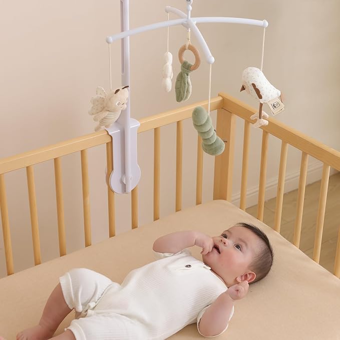 Crib Mobile 35 Lullaby Music, Cotton Baby Mobiles for Cribs & Pack N Play, Easy to Install, Stuffed Animals Hanging Toys Newborn Boys & Girls, Caterpillar