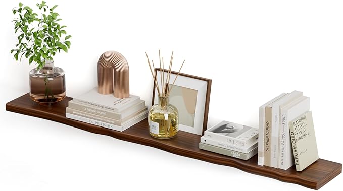Floating Shelves for Wall Rustic Farmhouse 55 Inch Floating Shelf Bathroom Wooden Shelves for Wall Mounted Live Edge Pine Shelf with Unique Natural Grain for Living Room Bedroom Kitchen (Walnut)