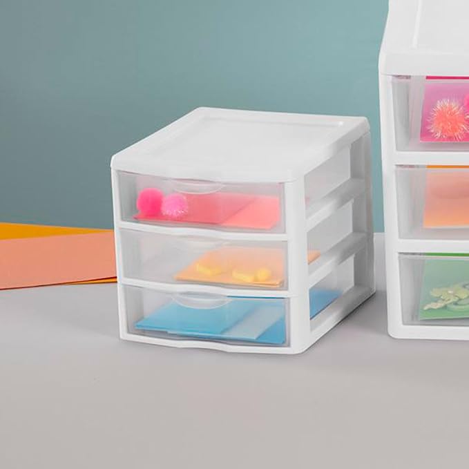 Sterilite 18-Pack ClearView 3-Drawer Cart, Small Plastic Storage Organizer Drawers, White - Organizing Drawer Containers for Bathroom, Closet, Kitchen, and Bedroom