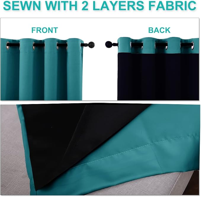 NICETOWN Full Shading Curtains for Windows, Super Heavy-Duty Black Lined Blackout Curtains for Bedroom, Privacy Assured Window Treatment (Peacock Teal, Pack of 2, 52 inches W x 95 inches L)