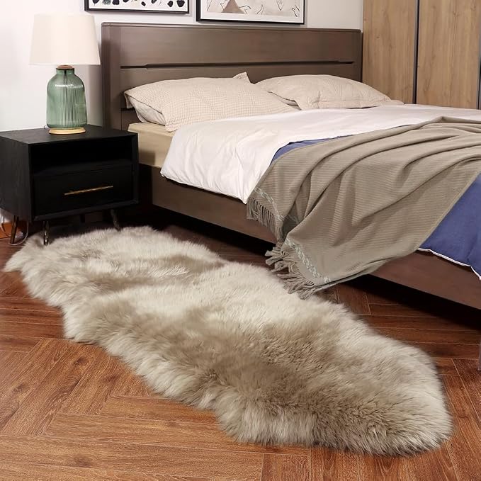 IRIWOOL Premium Genuine Fur Sheepskin Rug Real Australia Sheepskin Natural Luxury Fluffy Lambskin Fur Area Rug Seat Covers for Kids Bedroom Sofa Chair Cover (Creamy Gray, Double Pelt/2ft x 6ft)