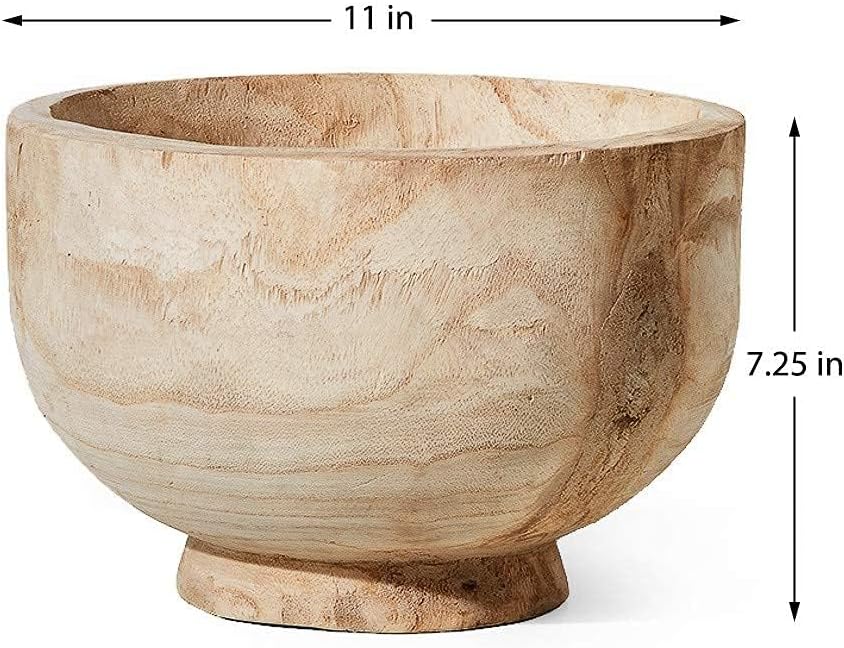 Serene Spaces Living 11" Paulownia Wood Round Bowl, Handmade Wooden Decorative Bowl Fruit Basket for Décor, Parties, Wedding Centerpiece, Floral Arrangements, 7" Tall and 11" Diameter, Pack of 6