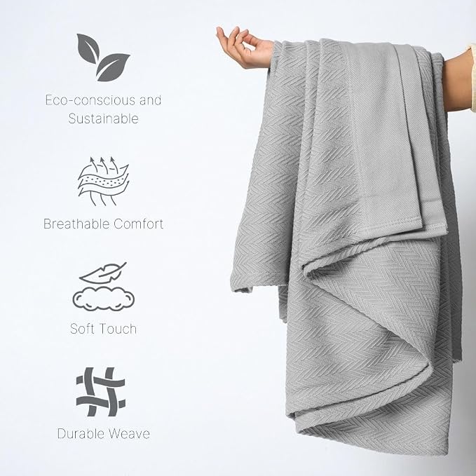 100% Cotton Herringbone Blankets, 108"X90" King, Throw Blanket for Bed All Season Cotton Blanket, Cozy Blanket,Throws & Bed Blanket, Throw Blanket for Couch, Modern Home Decor -Scottish Grey