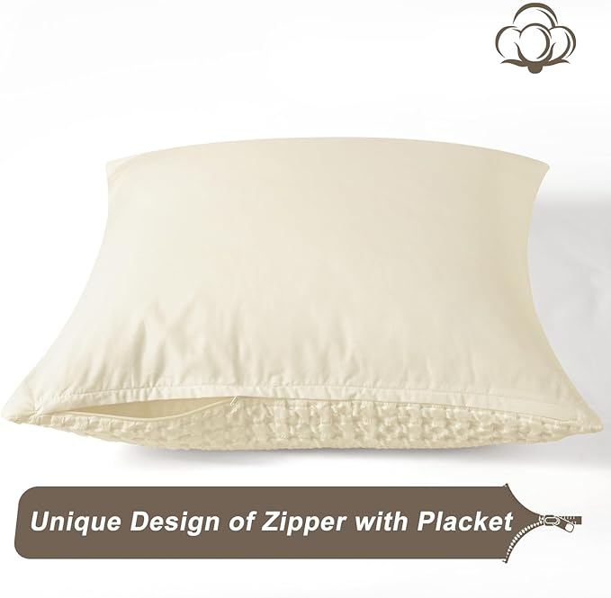 PHF Waffle Weave Euro Pillow Shams, 2 Pack 100% Cotton Pillow Covers 26x26 Inches for Decor, No Insert, Luxury Aesthetic Euro Pillow Cases for Bedroom Decor, Cannoli Cream