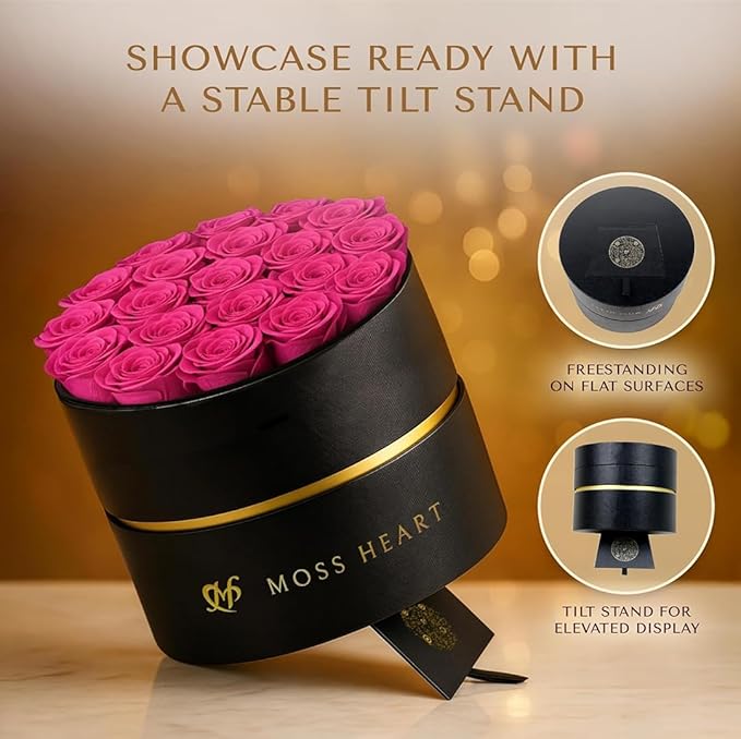 20 Mini Preserved Roses, Round Luxury Gift Box, Real Forever Roses Last 1+ Year, Premium Romantic Gift for Women, Wife, Girlfriend, Mother’s Day, Birthday, Anniversary, Valentine’s Day