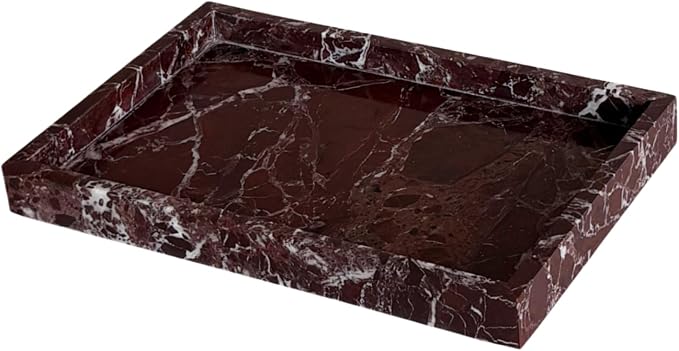 Natural Marble Vanity Tray, Cosmetics Towel Tray for Dresser Bathroom Kitchen (Rosa Levanto, 11.8L x 7.87W x 1.18H)