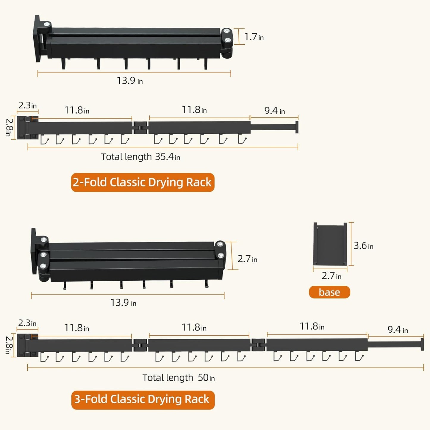 Foldable Clothes Drying Rack, 2 Fold Laundry Drying Rack Wall Mount, [No Drilling] Folding & Durable Space Saver for Laundry, Balcony, Bathroom, Patio, Dormitory, Apartment-White