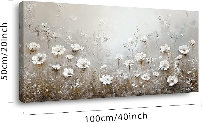 Ggaafet White Floral Wall Art for Bedroom Canvas Oil Painting Prints Flower Landscape Scenic Nature Art Deco Retro Rustic Artwork Office Farmhouse Room Decor