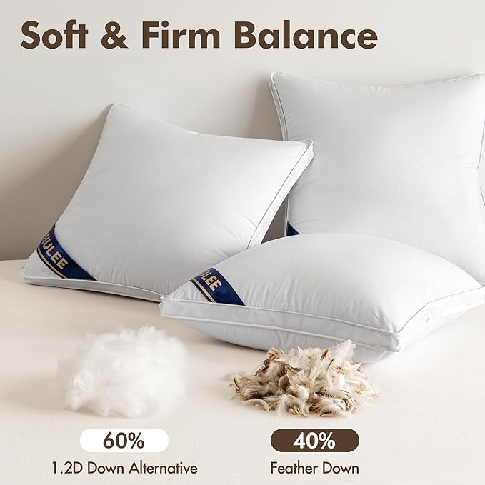 MIULEE 22x22 Feather Down Pillow Inserts with Gusset Bed Pillows,Set of 2 Luxury Fluffy Decorative Throw Pillows for Couch Sofa