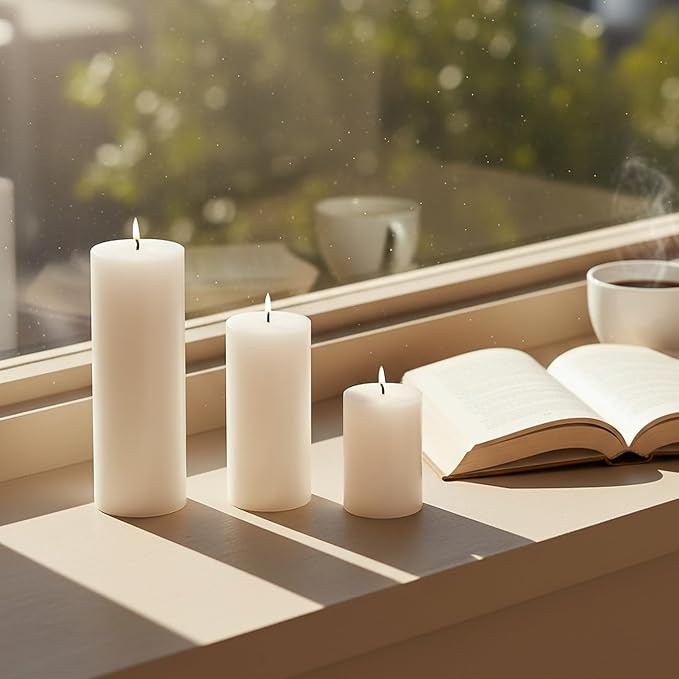 36 Pack White Pillar Candles Bulk Set, 2x3 2x4 2x6 Inch - 12 Each Size, Dripless Smokeless Clean Burning for Wedding Centerpieces, Home Decor, Church, Romantic Ambiance！