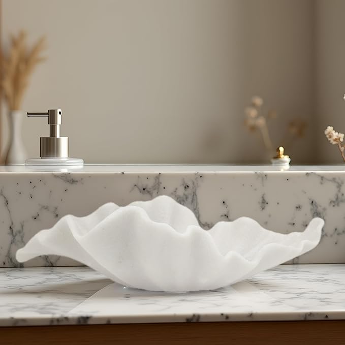 Off-white Smal Decorative Bowl - 9.8” Fruit/Key/Purse Bowl for Home Decor - Coffee Table & Entryway Table Decor - Scalloped Ruffle Bowls - Unique Centerpiece Bowls(Small)