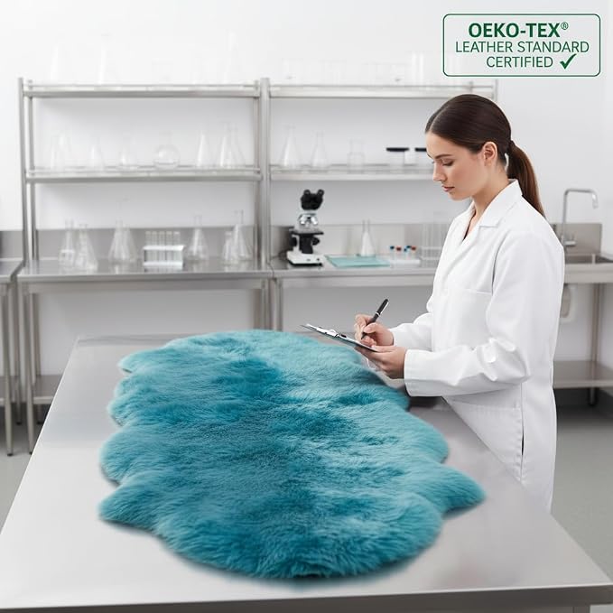 Premium Genuine Sheepskin Rug 2' x 6' Long Fur Soft & Natural Bedside Area Rug, Beach Blue, Double Pelt