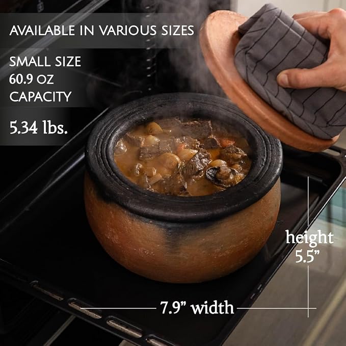 Hakan Efes Clay Cooking Pots with Lids, SMALL 1.9 Quarts Clay Pots for Cooking, UNGLAZED Twice Baked Traditional Casserole Rice Pots for Stove Top, Indian Korean Terracotta Roaster, 60.9 oz (1.8 L)