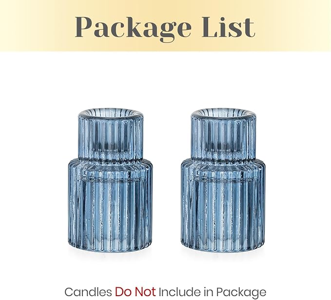 Hewory Glass Candlestick Candle Holder: 2PCS Blue Glass Taper Candle Holders for Table Centerpiece, Vintage Tapered Candlestick Holders for Christmas Centerpiece Wedding Party Holiday Home Decor
