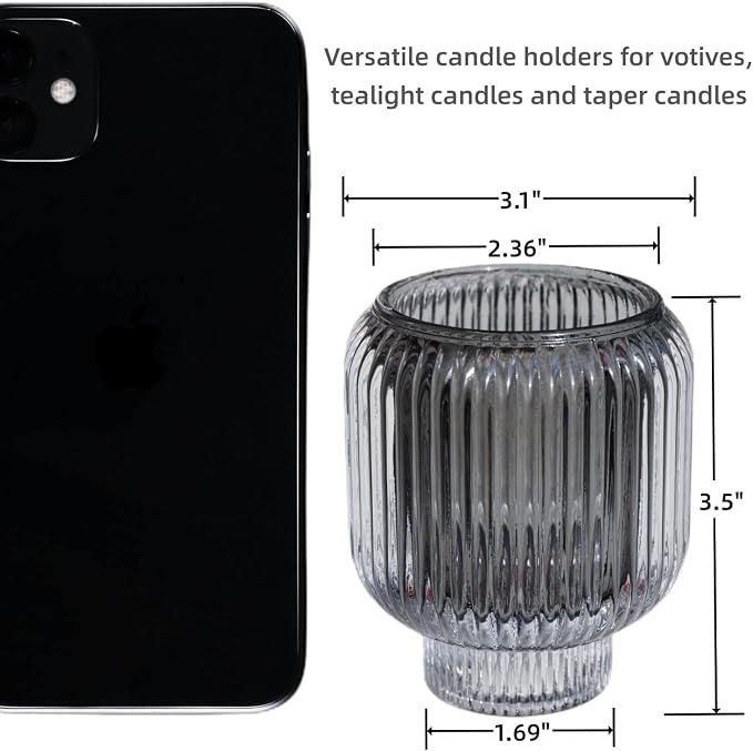 Woho Grey Votive Candle Holders for Table Centerpiece Set of 2, Glass Votive Candle Holder for Home Decor, Tealight Candle Holder Bulk for Birthday
