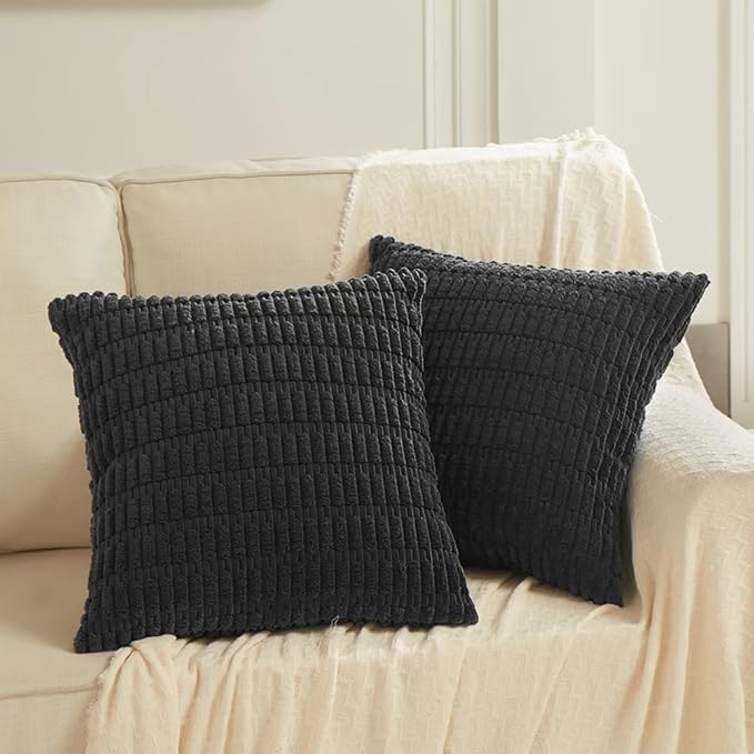 Fancy Homi 4 Packs Decorative Throw Pillow Covers for Living Room Couch Bed, Modern Farmhouse Boho Home Décor Accent Cushion Case, 16" x 16" (Pack of 4), Black