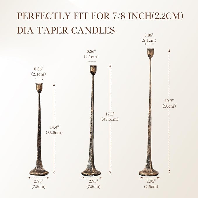 Iron Antique Gold Candlestick Holders, Set of 3 Candle Stick Holders,Fits 3/4 inch Thick Candle&Led Candles, Vintage Modern Decorative Centerpiece for Dining Table Centerpiece, Wedding, Party Decor
