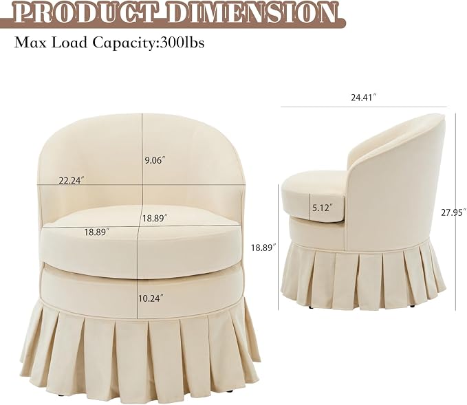 GarveeHome Vanity Stool, Upholstered Tall Back Arm Chair w/Side Pockets, Wood Legs Comfortable Dressing Piano Bench Chair for Vanity for Makeup Room, Bathroom