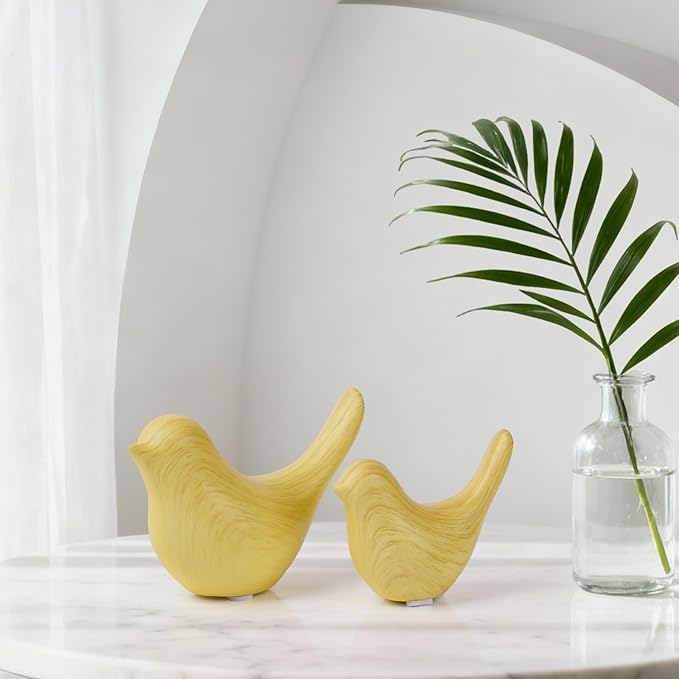 2 Pcs Ceramic Small Bird Figurines Modern Animal Statues for Home 、Room Decor and Bedroom Decor and Bookshelf Display (Light Wood Grain)
