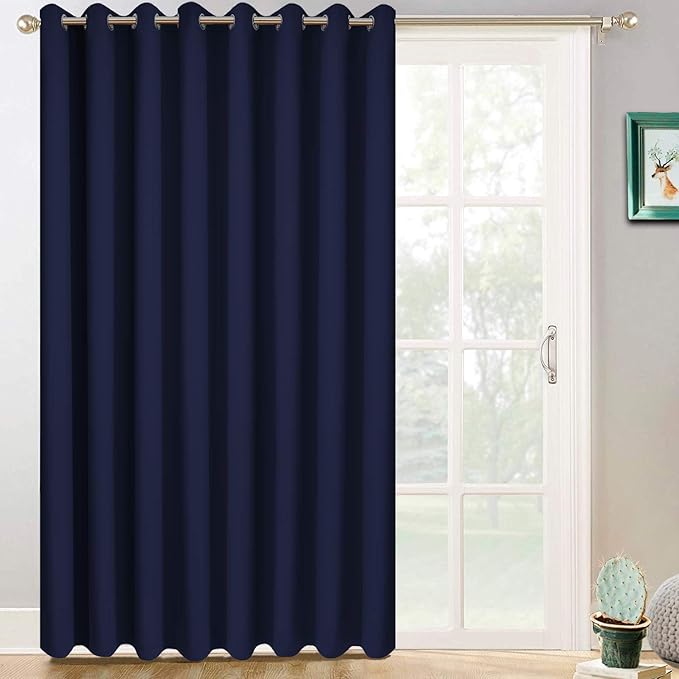 Yakamok Room Darkening Extra Wide Blackout Curtains for Living Room, Sliding Glass Door Home Blackout Curtains for Villa/Hall(Navy Blue, 100 inches x 96 inches)