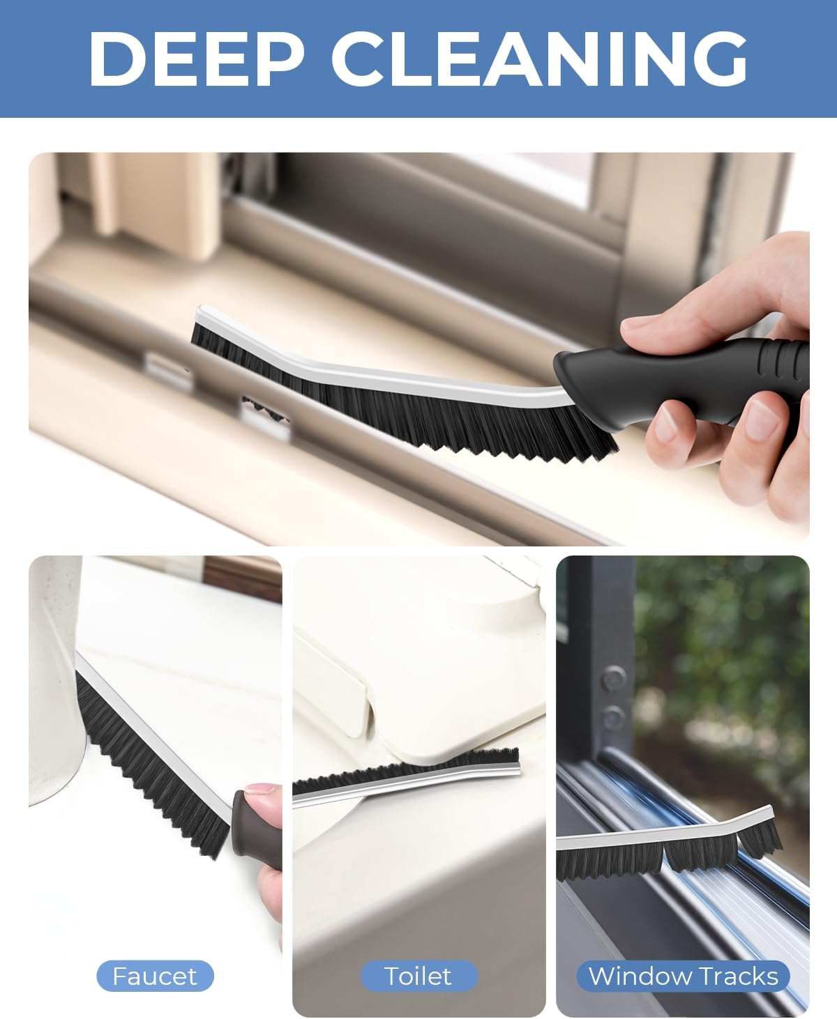 Crevice Cleaning Brushes, Cleaner Scrub Brush Tool for Hard to Reach Tight Space, Home Essentials, Serrated Scrub Brushes, Cleaning Supplies for Shower, Bathroom, Kitchen, Toilet (6, Black)