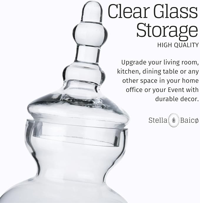 3-Pack Glass Apothecary Jars with Lids – Decorative Candy Storage Containers for Wedding, Buffet, Kitchen (H: 9", 12.5", 14")