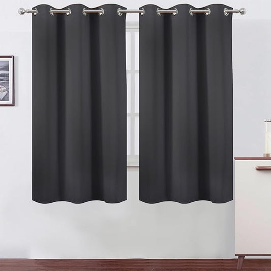 LEMOMO Dark Grey Thermal Blackout Curtains/38 x 63 Inch/Set of 2 Panels Room Darkening Curtains for Bedroom