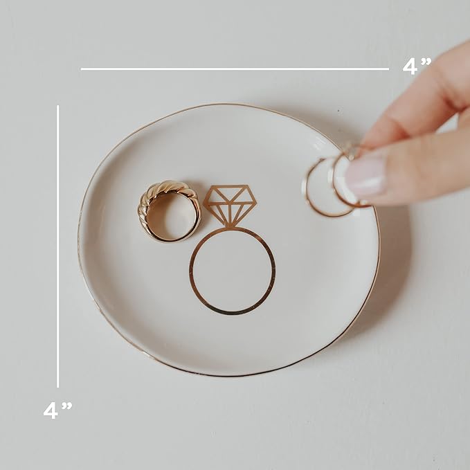 Sweet Water Decor Mrs. Engagement Ring Dish - Ceramic Wedding Ring Dish Holder for Future Mrs - Ring Tray for Jewelry with Gold Foil Accents & Designs - Jewelry Dishes for Women Fiance & Bridal Shower