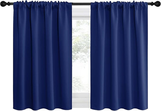 NICETOWN 2 Panels Blackout Curtains, Rod Pocket Thermal Insulated Drapes for Kitchen, Heavy Duty Small Window Treatment for Dorm Room, Studio Apartment, Basement (Royal Blue, W42 x L30)