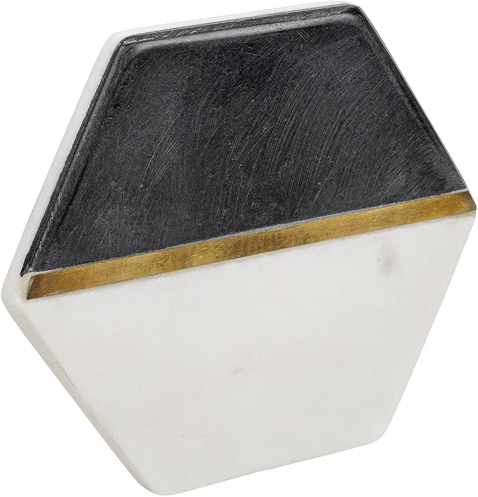 GoCraft Hexagon Marble Coasters for Drinks – Set of 6 Handcrafted Modern Coasters – White & Black Marble with Gold Brass Inlay – Luxury Drink Coasters for Beverages, Wine, Coffee, Bar Glasses