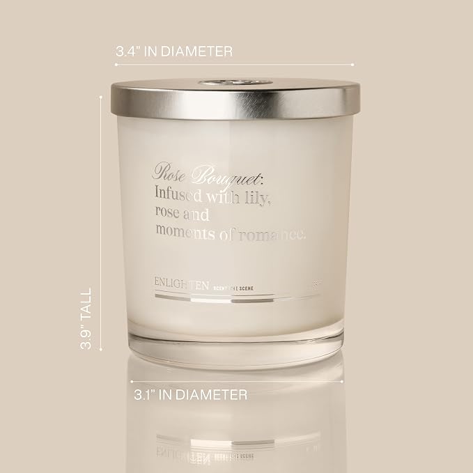 Enlighten Rose Bouquet Candle | Luxurious Rose, Lily & Marigold Scent | Double Scent Load for Enhanced Aroma | Eco-Friendly, Hand-Poured Soy Wax | 12oz Glass Tumbler | Made in USA
