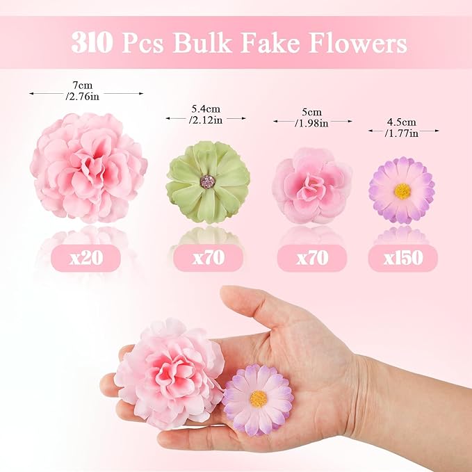 310Pcs Fake Flower Heads Mini Artificial Flower Bulk Silk Flowers for Decoration Small Faux Flower Heads Fabric Daisy Buds Floral for Crafts DIY Wedding Party Baby Shower Home Decor (Light Colors)