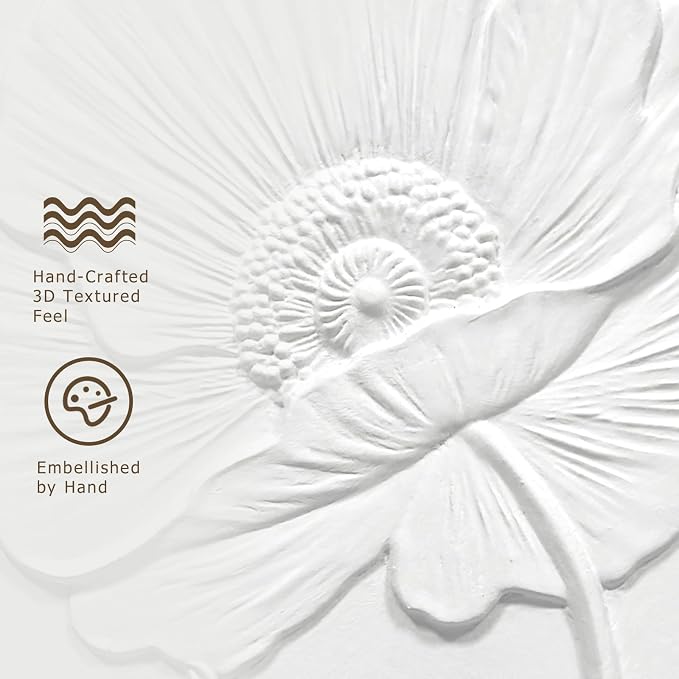 SAFERRYHOME White Flower Textured Carve Wall Art, 24"x36" Framed | Large 3D Floral Framed Canvas Wall Decor, Modern Flower Botanical Painting Elegant Nature Artwork for Home Office Living Room