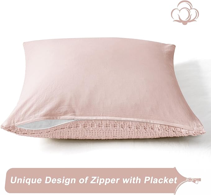 PHF 100% Cotton Waffle Weave Euro Sham Covers, 2 Pack 26" x 26" Bed Pillow Covers for Elegant Home Decor, No Filling, Luxury Aesthetic Soft Euro Pillow Cases for Bed, Pink
