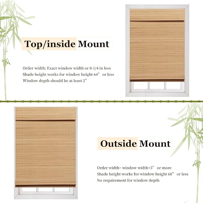 LUCKUP Cordless Bamboo Roman Blinds Shades for Indoor Windows-Blackout Room Darkening Roman Blinds with 6" Valance Cover Enhanced Privacy, 22" W x 64" H