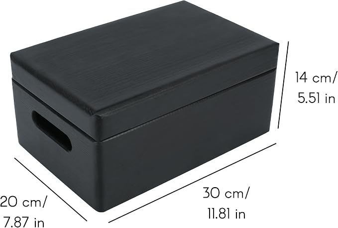 Creative Deco Large Black Wooden Box Storage with Hinged Lid | 11.8x7.87x5.51in (+-0.5) | Keepsake with Handles | Gift Box for Tool Dog Toy Shoes Kitchen Storage | Wood Keepsake Chest Trunk