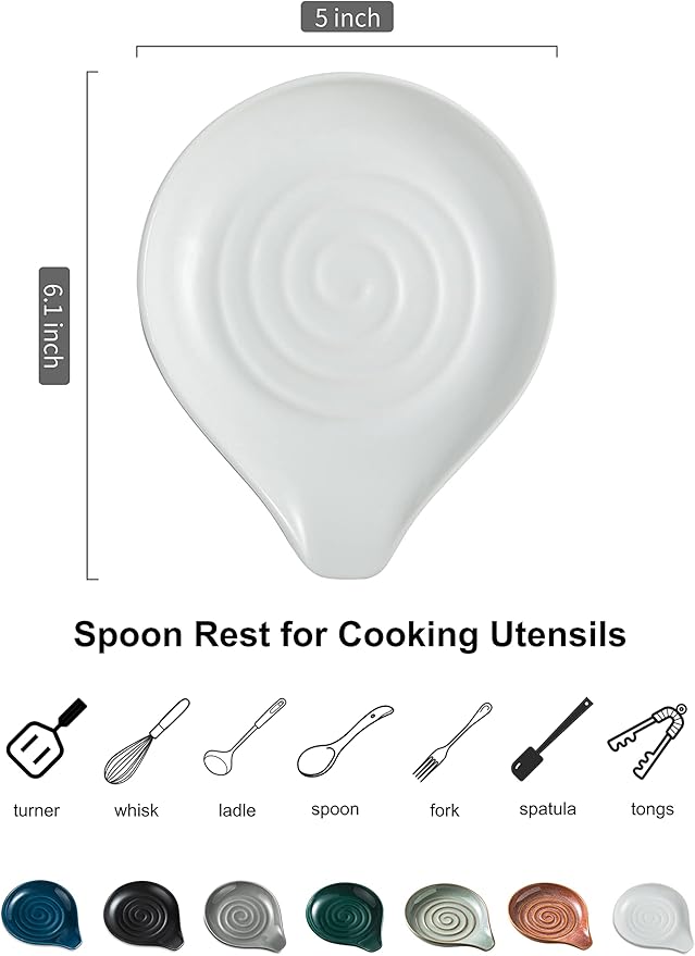 LAUCHUH Spoon Rest, 5 inch Large Spoon Holder for Stove Top Ceramic Spoon Rest for Kitchen Countertop, Heat-Resistant Cooking Utensil Holder for Spatula, Tongs, Framhouse Decor for Mother's Day, White