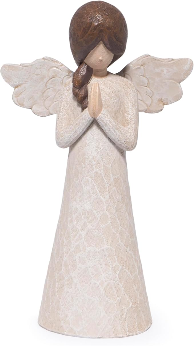 Hodao Christmas Angel Figurine, Praying Resin Figurines for Indoor Christmas Decorations, Wood‑Carved Style Tabletop Ornaments, 8.5in Tall, Holiday Home Decor & Gift for Women, Family, Friends