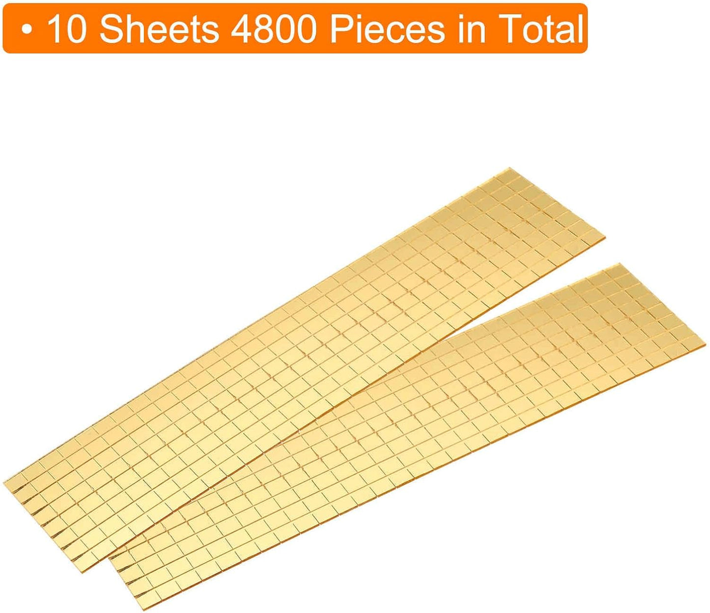 HARFINGTON 10 Sheet 4800 Pieces Self Adhesive Mirror Mosaic Tiles 5x5mm Small Square Mirror Tiles Sticker Disco Ball Stickers Mini Glass Tiles for DIY Craft Party Home Decoration, Gold
