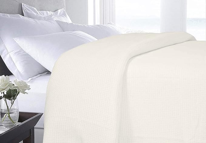 DOLLCENT 100% Cotton Twin Size Blanket for Bed, Premium Soft Combed Lightweight Blankets, Washed Breathable Cozy Bed Throw Blanket, Ivory Twin Cotton Blankets for All Season: Ivory (66"x90")