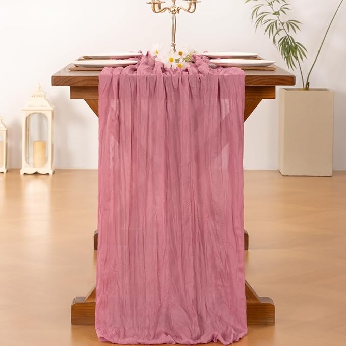 Socomi 3pcs Mauve Easter Spring Cheesecloth Table Runner Boho Rustic Gauze 120 inch 10FT Cheese Cloth Runner for Wedding Party Baby Shower Birthday Home Decor Holiday Decorations