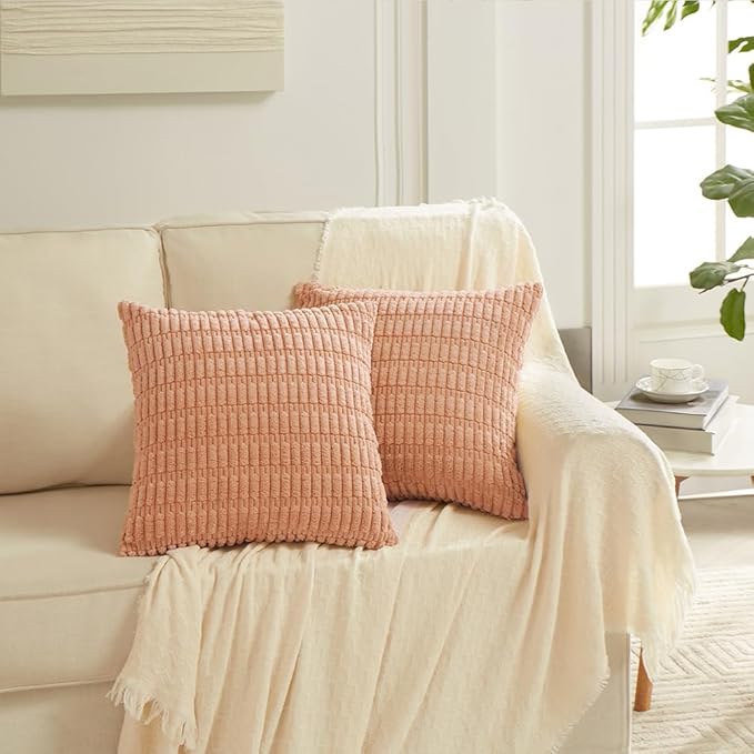 Fancy Homi 4 Packs Decorative Throw Pillow Covers for Living Room Couch Bed, Modern Farmhouse Boho Home Décor Accent Cushion Case, 26" x 26" (Pack of 4), Peach
