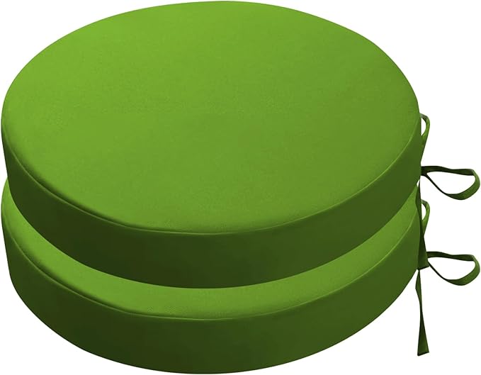 SK Studio Round Outdoor Chair Cushions for Patio Furniture, Set of 2 Waterproof Patio Chair Cushion with Adjustable Ties for Garden Sofa Couch, Green, 18"x18"x2"