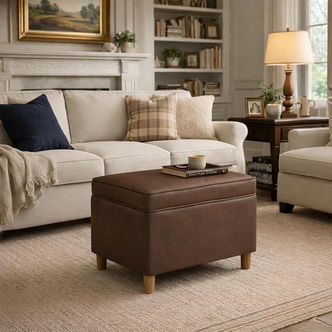 HomePop 24" Dinah Collection Storage Ottoman - Brown Faux Leather